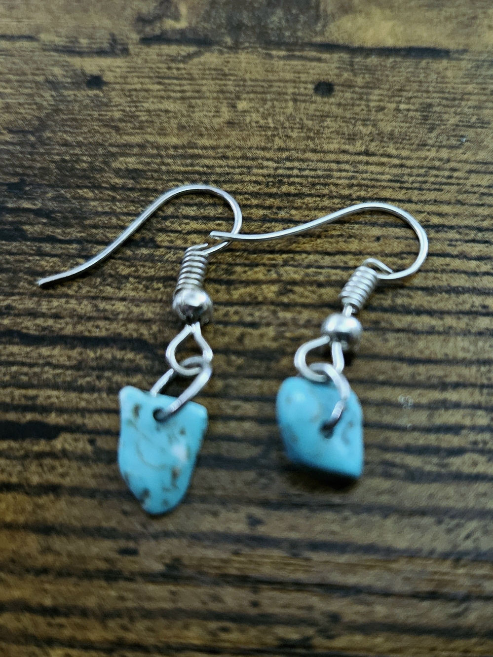 Turquoise Chip Drop Earrings with Silver Hooks - Blue